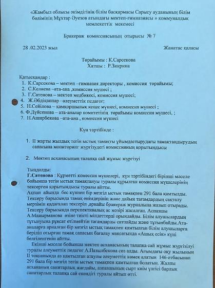 Бракераж комиссиясының отырысы