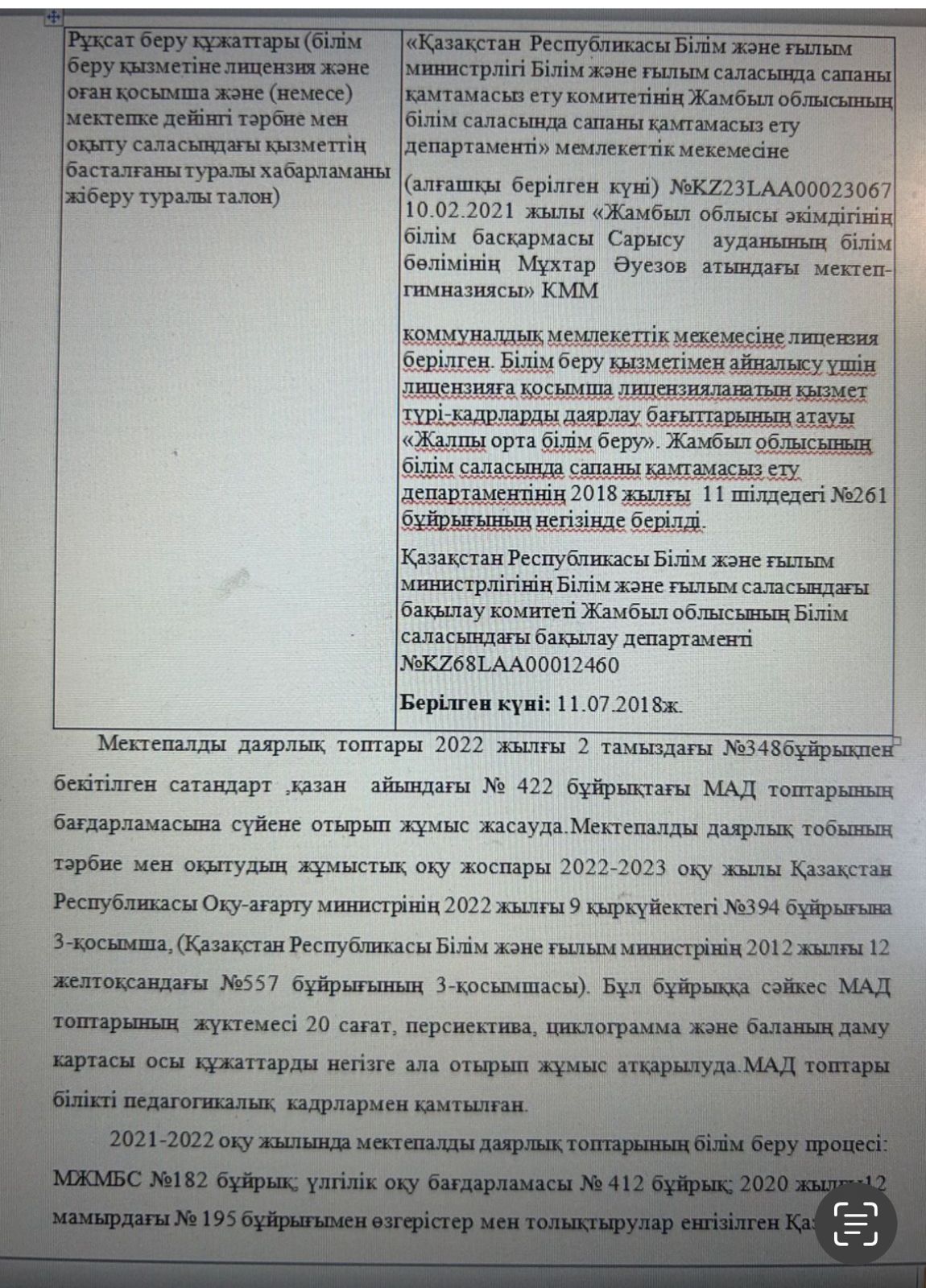 Коммуналдық мемлекеттік мекемесінің өзін-өзі бағалау қорытындысы