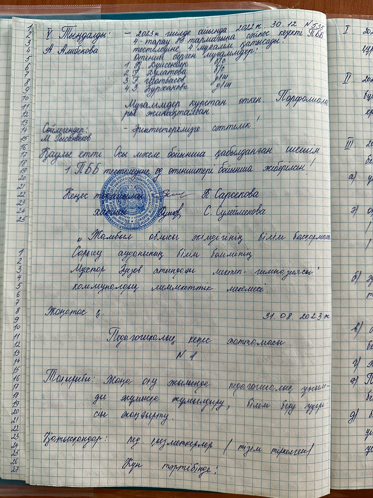 Педагогикалық кеңес хаттамасы №1