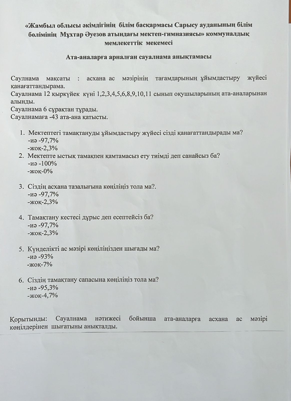 Родителям арналған сауалнама анықтамасы