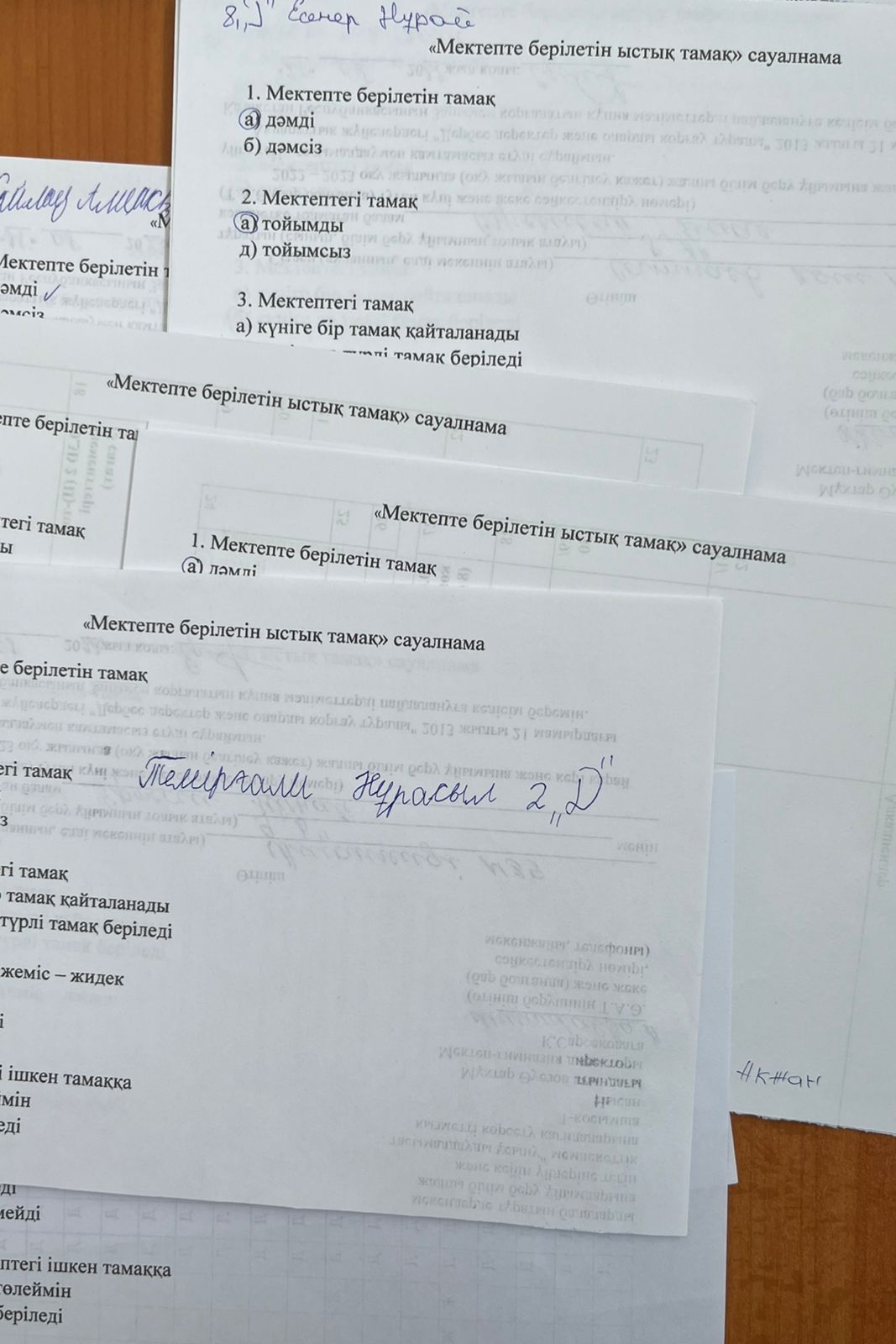 "Мектепке берілетін ыстық тамақ" сауалнама
